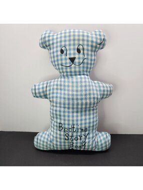Vtg Bed Time Story Bear Plush Toy 'Blue Plaid Teddy Bear 15'' Memory Bear